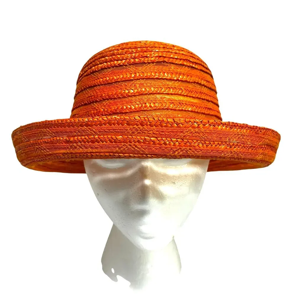 Bright Orange straw hat sunhat beachy stripes casual resort cruise preppy travel